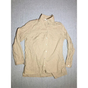 Womens New Directions Button Up Linen Blend Lagenlook Brown Classic Minimalist